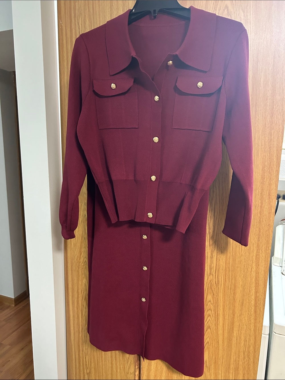 Commense Inspired Burgundy Button Front Knit Set